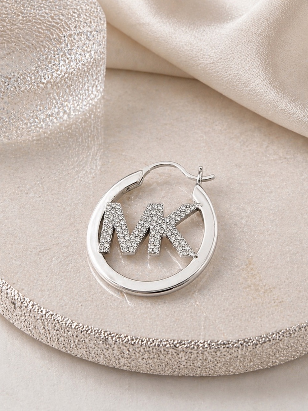 Michael Kors Silver-Tone Pave Hoop Earrings - Picture 4 of 6